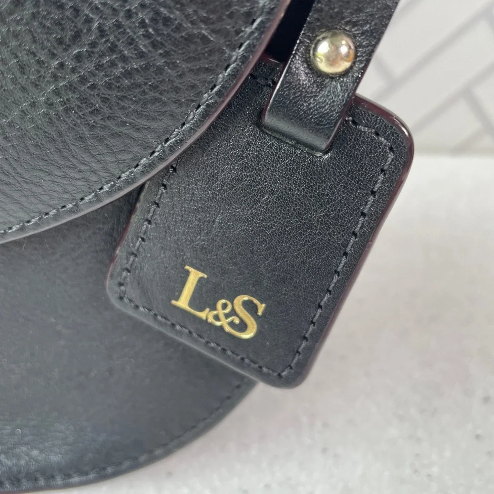 Lo & Sons The Claremont Black Leather Camera Bag Crossbody Purse Gold Hardware